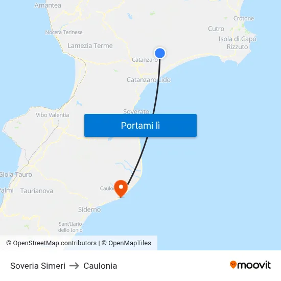 Soveria Simeri to Caulonia map