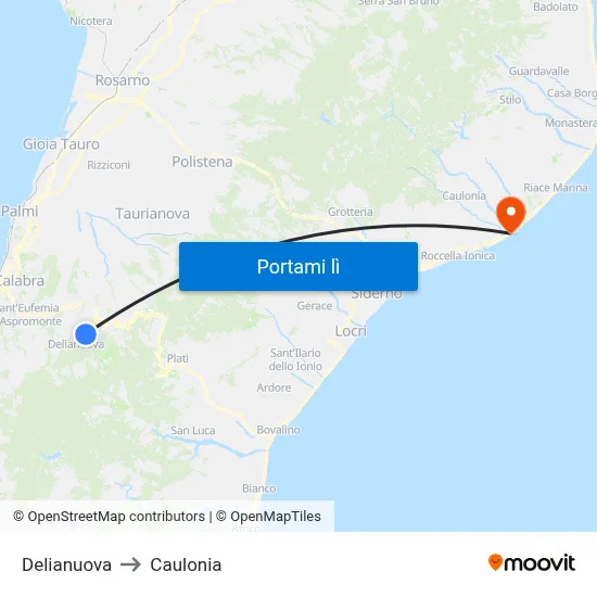 Delianuova to Caulonia map