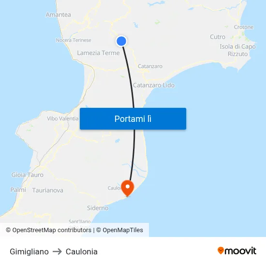 Gimigliano to Caulonia map