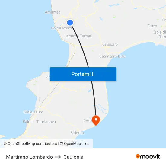 Martirano Lombardo to Caulonia map