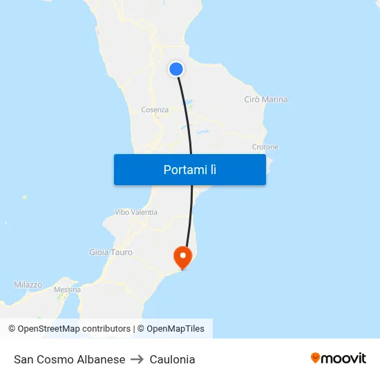 San Cosmo Albanese to Caulonia map