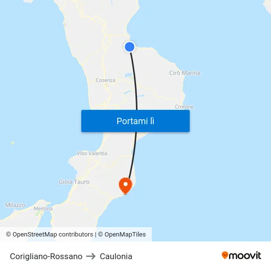 Corigliano-Rossano to Caulonia map