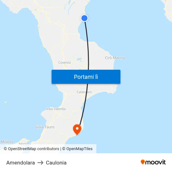 Amendolara to Caulonia map