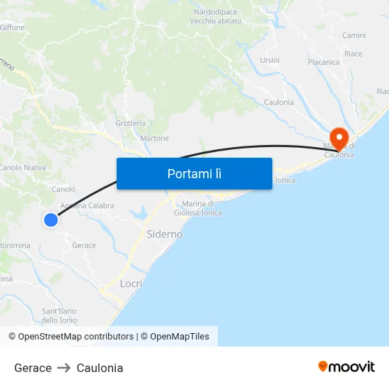 Gerace to Caulonia map
