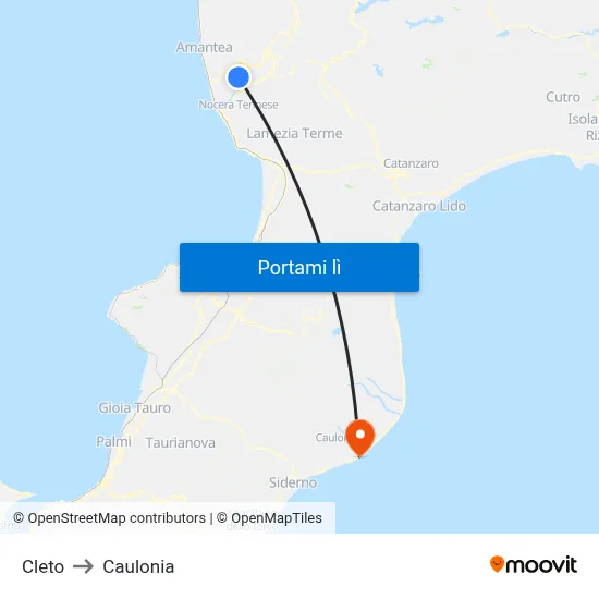 Cleto to Caulonia map