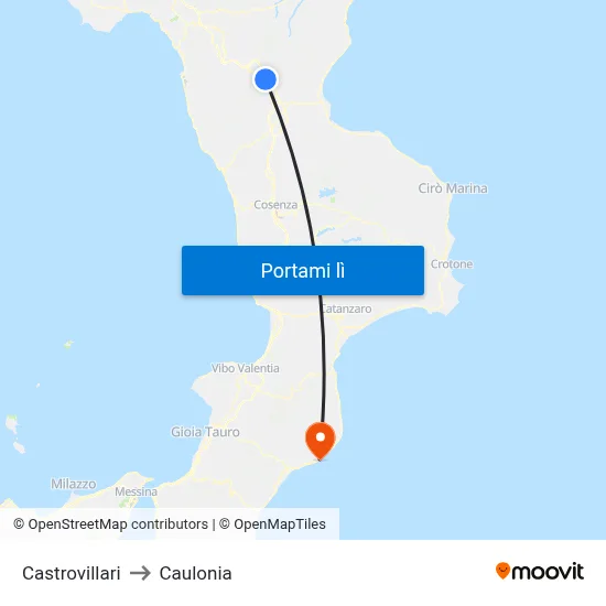 Castrovillari to Caulonia map