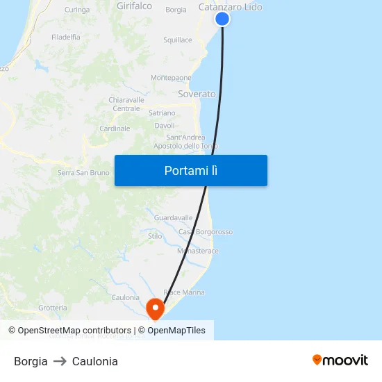 Borgia to Caulonia map