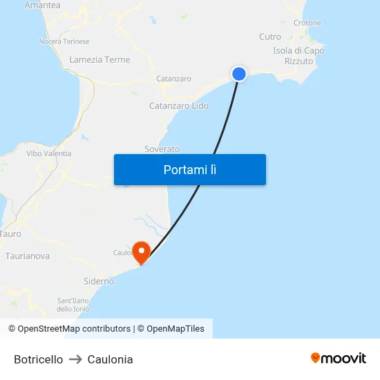 Botricello to Caulonia map