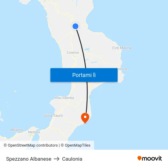 Spezzano Albanese to Caulonia map