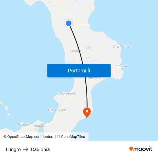Lungro to Caulonia map
