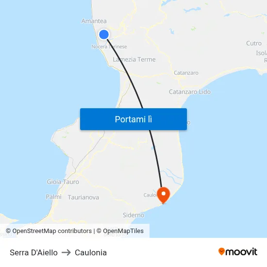 Serra D'Aiello to Caulonia map