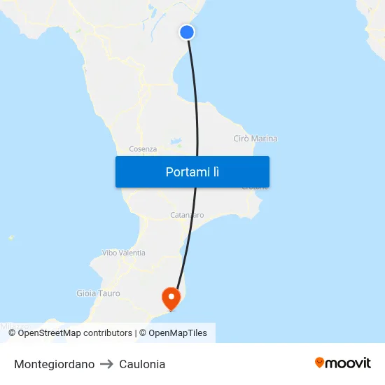 Montegiordano to Caulonia map
