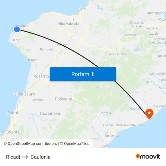 Ricadi to Caulonia map