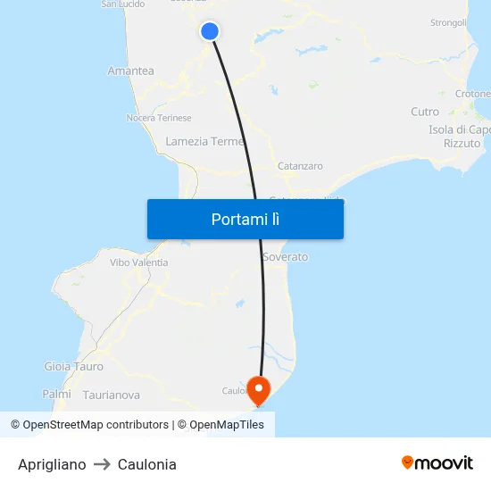 Aprigliano to Caulonia map