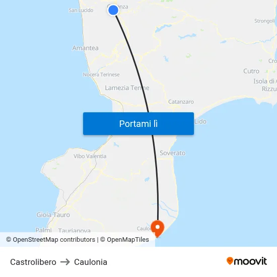 Castrolibero to Caulonia map