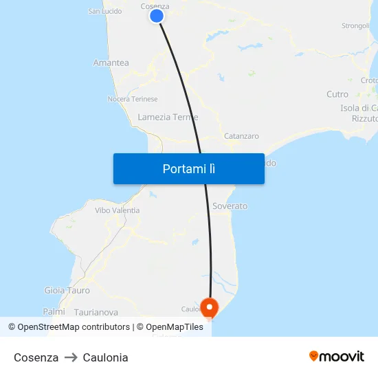 Cosenza to Caulonia map