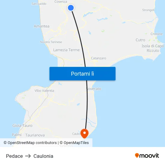 Pedace to Caulonia map