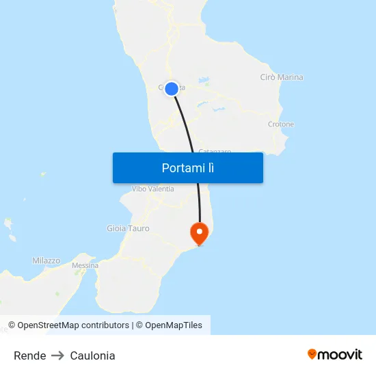 Rende to Caulonia map