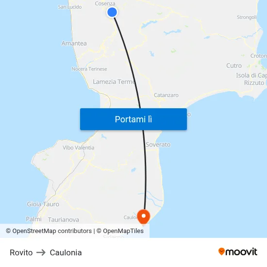 Rovito to Caulonia map