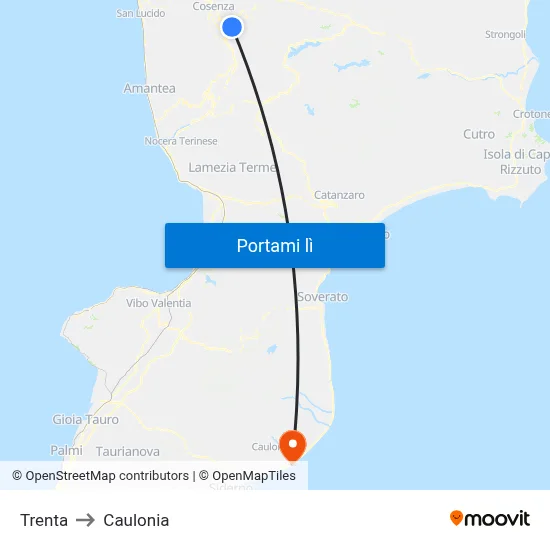 Trenta to Caulonia map