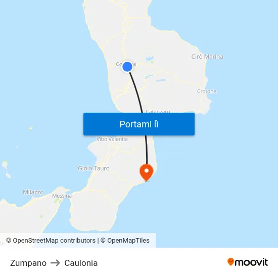 Zumpano to Caulonia map