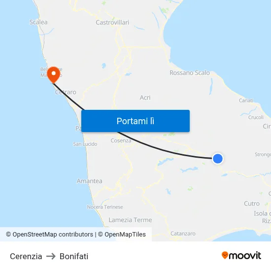 Cerenzia to Bonifati map