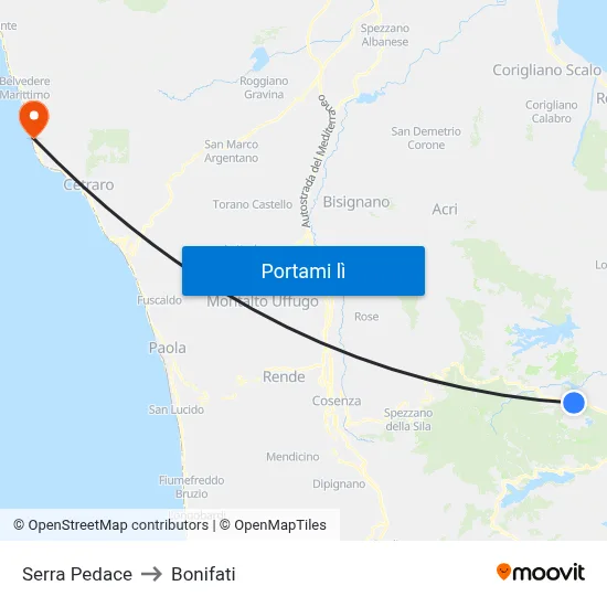 Serra Pedace to Bonifati map