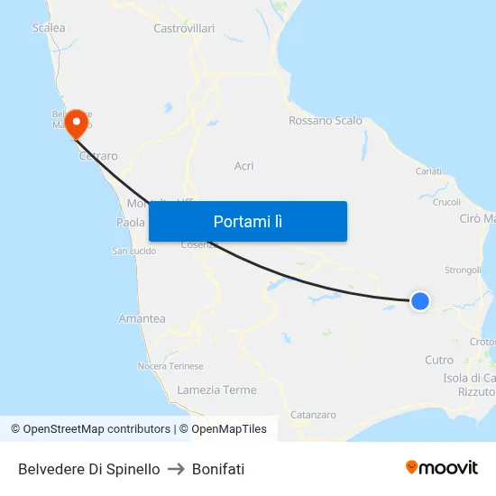 Belvedere Di Spinello to Bonifati map
