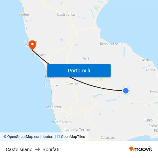 Castelsilano to Bonifati map