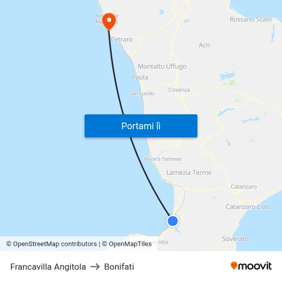 Francavilla Angitola to Bonifati map