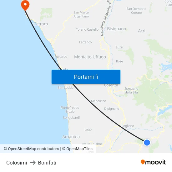 Colosimi to Bonifati map