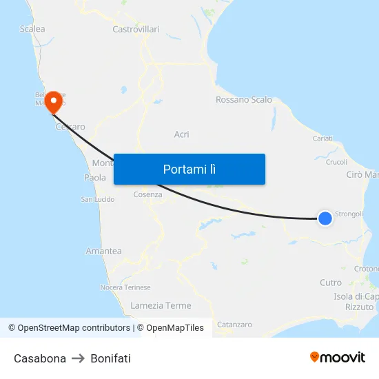 Casabona to Bonifati map