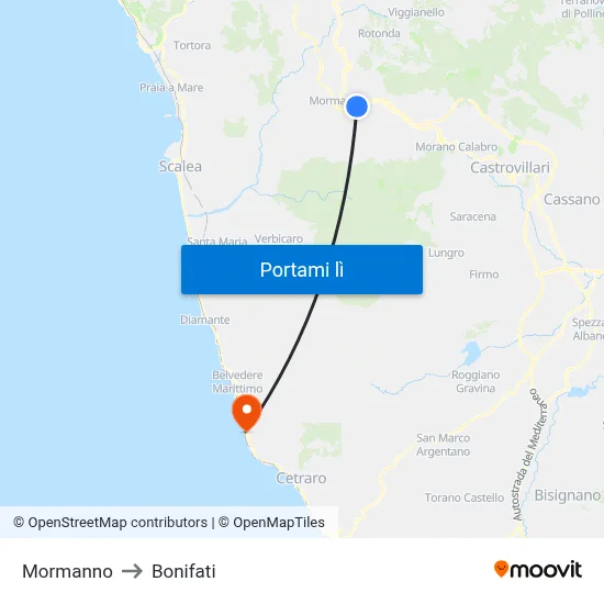 Mormanno to Bonifati map
