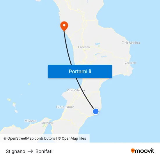 Stignano to Bonifati map