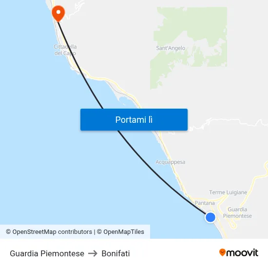 Guardia Piemontese to Bonifati map