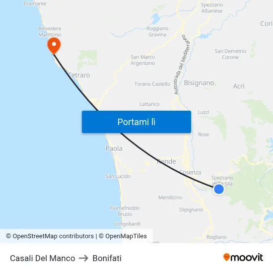 Casali Del Manco to Bonifati map