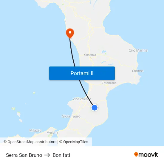 Serra San Bruno to Bonifati map