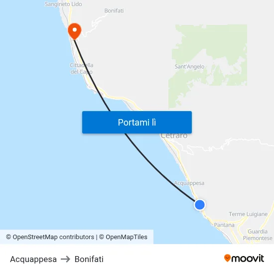 Acquappesa to Bonifati map