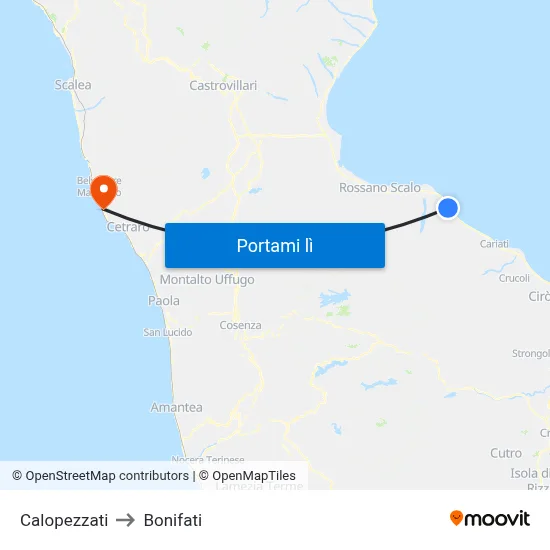 Calopezzati to Bonifati map