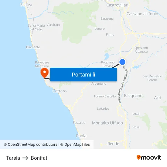 Tarsia to Bonifati map