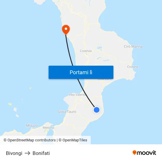 Bivongi to Bonifati map