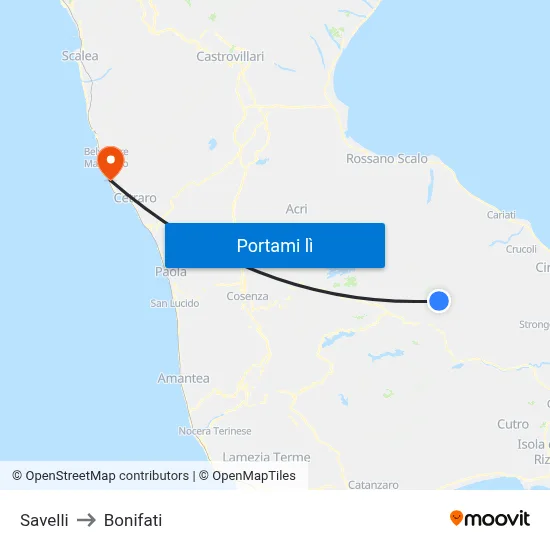 Savelli to Bonifati map