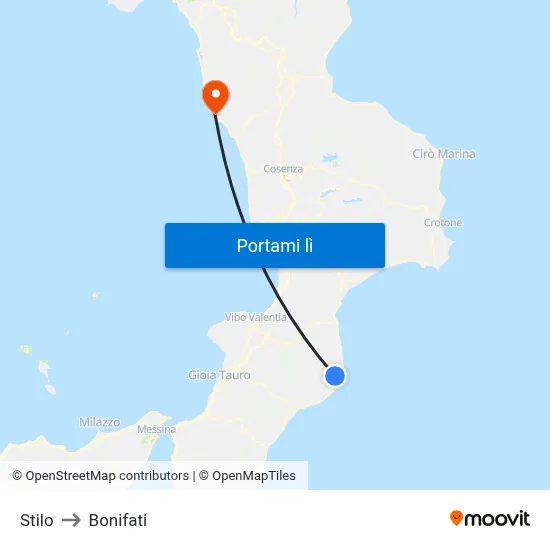 Stilo to Bonifati map