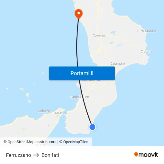 Ferruzzano to Bonifati map