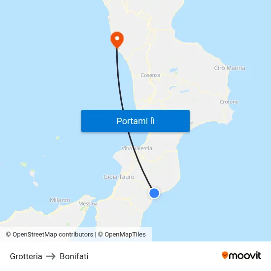 Grotteria to Bonifati map