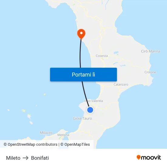 Mileto to Bonifati map