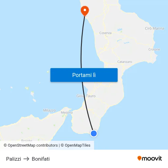 Palizzi to Bonifati map