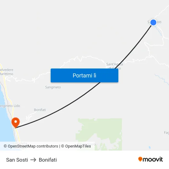 San Sosti to Bonifati map