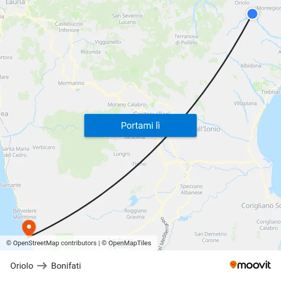 Oriolo to Bonifati map