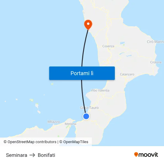 Seminara to Bonifati map